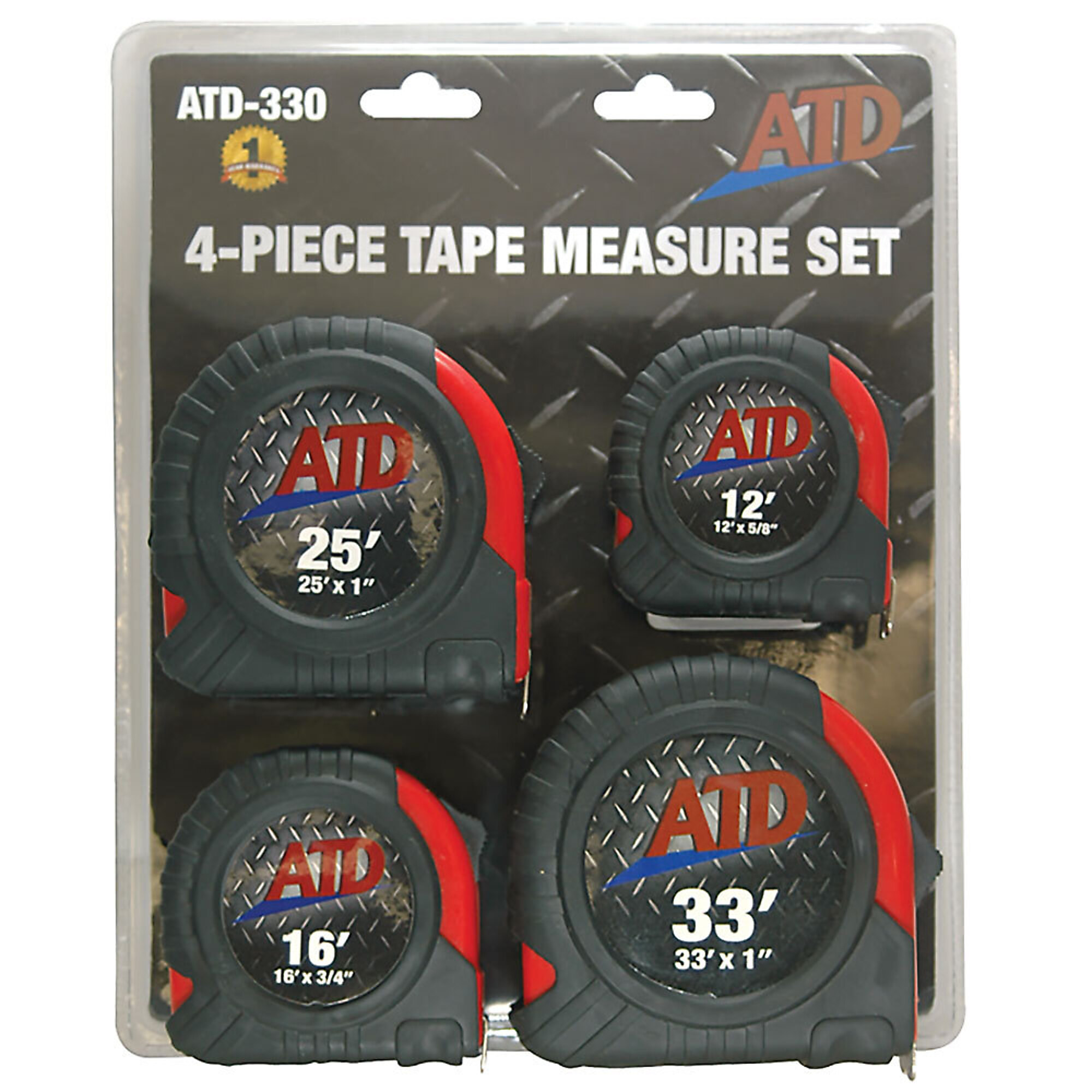 ATD Tape Measure 4Pc 12Ft, 16Ft, 25Ft & 33Ft, Model# 10213